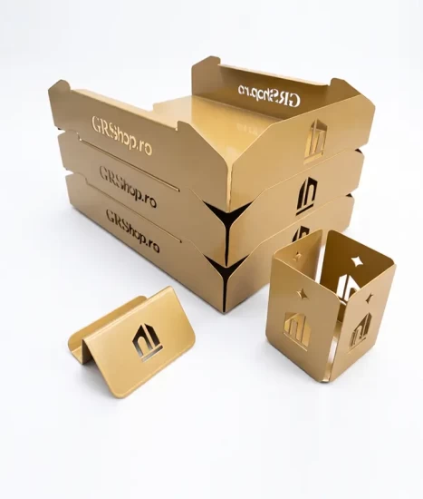 Set tăvițe metalice pentru birou OFFICE 3, OF6G-S3, model 6, gold