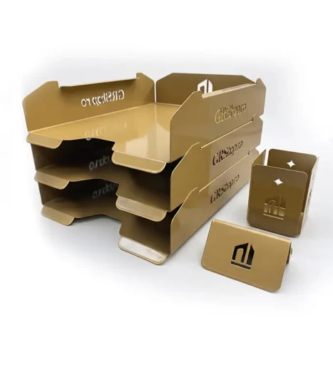 Set tăvițe metalice pentru birou OFFICE 3, OF6G-S3, model 6, gold