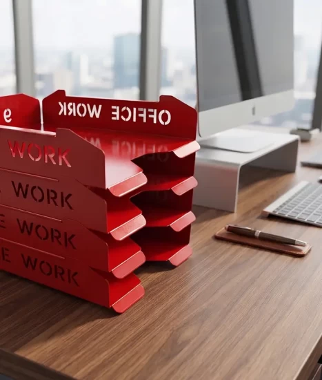 Set tăvițe metalice pentru birou OFFICE 4, OF5R-S4, model 5, roșu