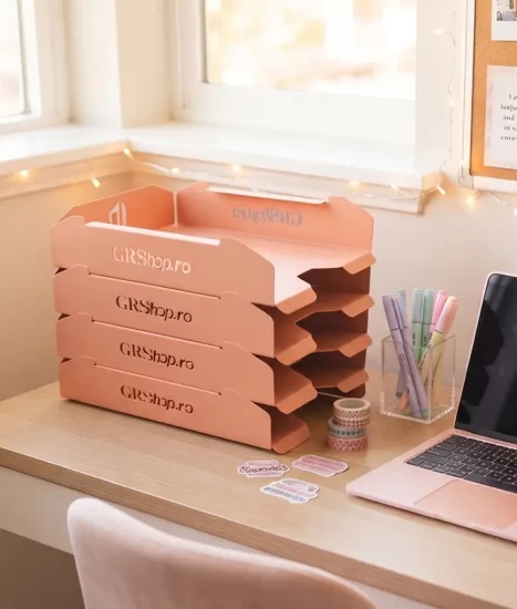Set tăvițe metalice pentru birou OFFICE 4, OF6P-S4, model 6, pink