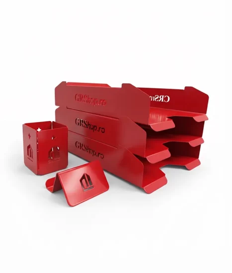 Set tăvițe metalice pentru birou OFFICE 3, OF6R-S3, model 6, roșu
