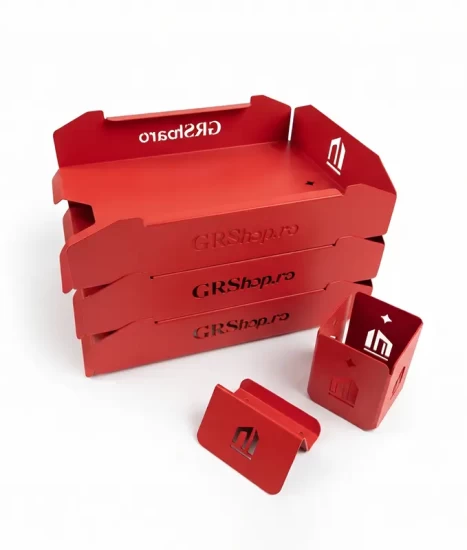 Set tăvițe metalice pentru birou OFFICE 3, OF6R-S3, model 6, roșu