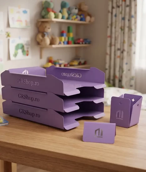 Set tăvițe metalice pentru birou OFFICE 3, OF6V-S3, model 6, violet