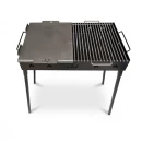 Grătar metalic de curte și grădină model W, 70 x 45 x 85 cm, pe cărbuni, cu picioare detașabile, două grilluri și o plită