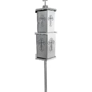 Felinar metalic pentru cimitir, GRS F10G, vopsit electrostatic gri-argintiu, cu picior