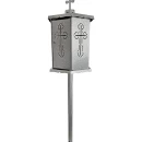 Felinar metalic pentru cimitir, GRS F9G, vopsit electrostatic gri-argintiu, cu picior