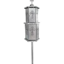 Felinar metalic pentru cimitir, GRS F10G, vopsit electrostatic gri-argintiu, cu picior