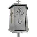 Felinar metalic pentru cimitir, GRS F9G, vopsit electrostatic gri-argintiu, cu picior
