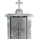 Felinar metalic pentru cimitir, GRS F10G, vopsit electrostatic gri-argintiu, cu picior