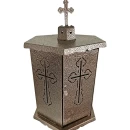 Felinar metalic pentru cimitir, GRS F9M, vopsit electrostatic maro, cu picior