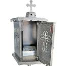 Felinar metalic pentru cimitir, GRS F8G, vopsit electrostatic gri-argintiu, cu picior