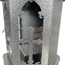 Felinar metalic pentru cimitir, GRS F2G, vopsit electrostatic gri-argintiu, cu picior