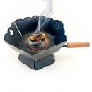 Cățuie din metal cu mâner din lemn pentru ars tămâie, GRS-K3N, negru, 80mm