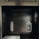 Felinar metalic pentru cimitir, GRS F5U1N cu usă, vopsit electrostatic negru, fără picior