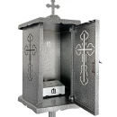 Felinar metalic pentru cimitir, GRS F9G, vopsit electrostatic gri-argintiu, cu picior