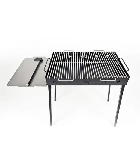 Grătar metalic de curte și grădină model W, 70 x 45 x 85 cm, pe cărbuni, cu picioare detașabile, două grilluri și o plită