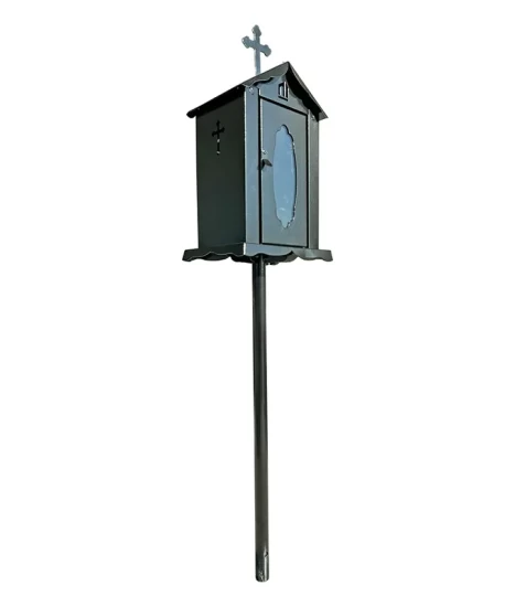 Felinar metalic pentru cimitir, GRS F4N, vopsit electrostatic negru, cu picior