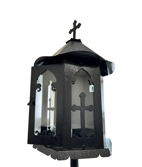 Felinar metalic pentru cimitir, GRS F2N, vopsit electrostatic negru, cu picior