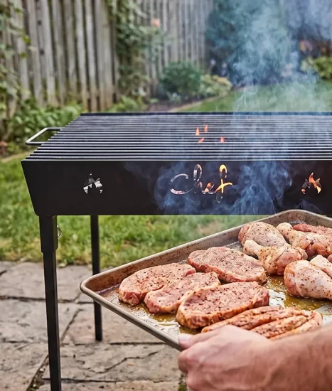 Grill pentru grătar cărbuni, oțel 6 mm, 37 x 60 cm, cu mânere