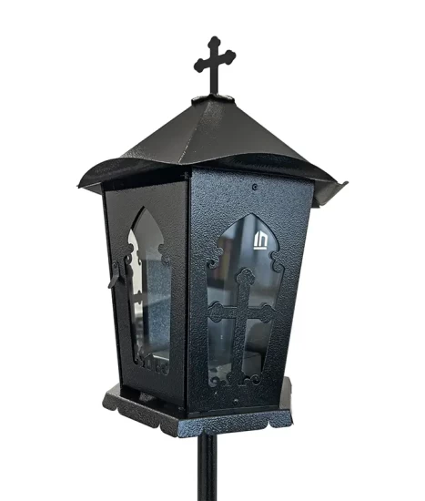 Felinar metalic pentru cimitir, GRS F3N, vopsit electrostatic negru, cu picior
