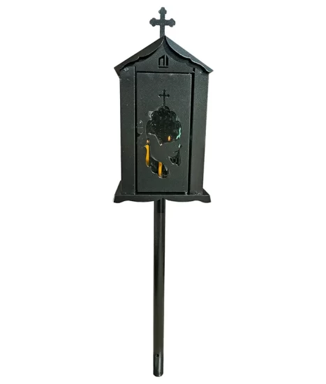 Felinar metalic pentru cimitir, GRS F6N, vopsit electrostatic negru, cu picior