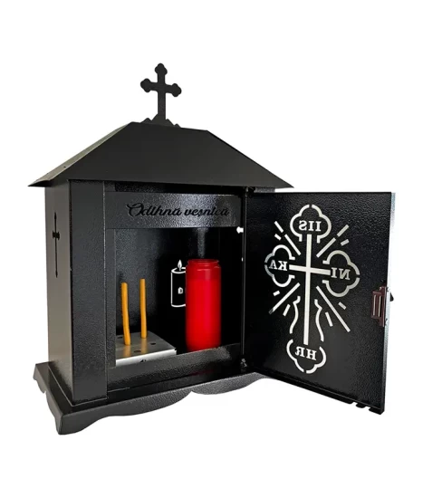 Felinar metalic pentru cimitir, GRS F5U1N cu usă, vopsit electrostatic negru, fără picior