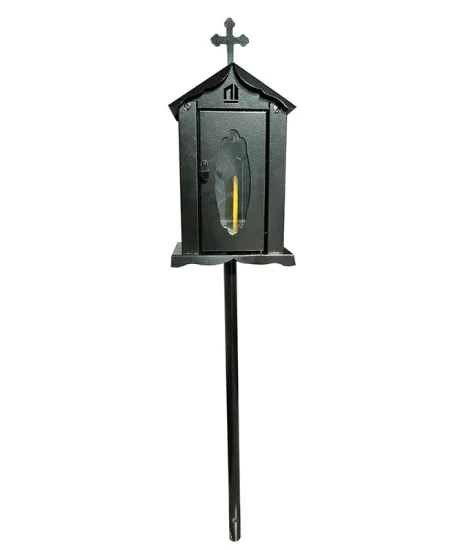 Felinar metalic pentru cimitir, GRS F4N, vopsit electrostatic negru, cu picior