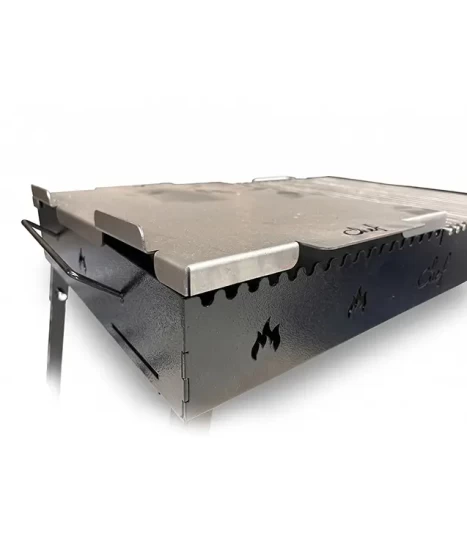 Grătar metalic de curte și grădină model W, 70 x 45 x 85 cm, pe cărbuni, cu picioare detașabile, două grilluri și o plită