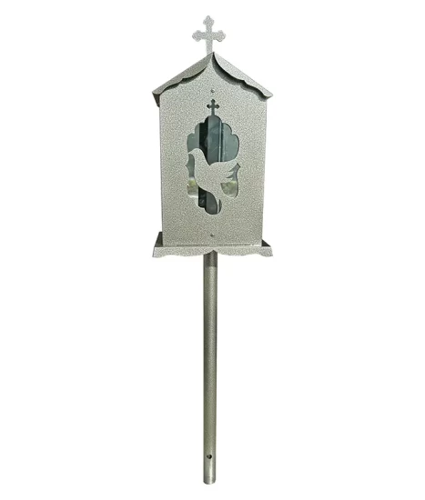 Felinar metalic pentru cimitir, GRS F6G, vopsit electrostatic gri, cu picior