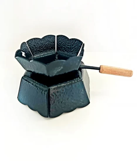 Cățuie din metal cu mâner din lemn pentru ars tămâie, GRS-K3N, negru, 80mm