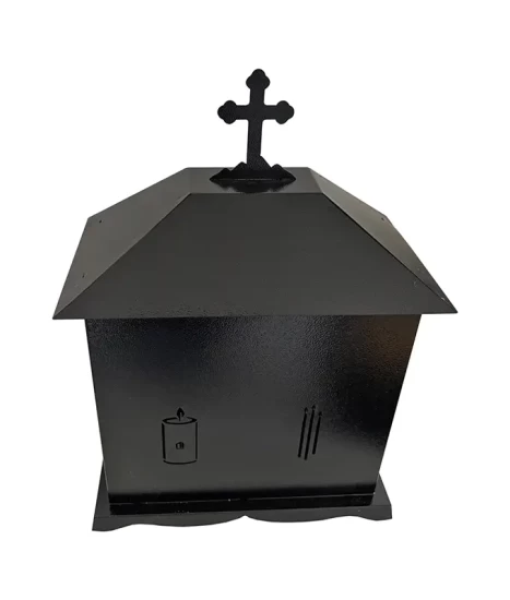 Felinar metalic pentru cimitir, GRS F5U1N cu usă, vopsit electrostatic negru, fără picior