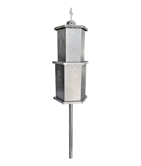 Felinar metalic pentru cimitir, GRS F10G, vopsit electrostatic gri-argintiu, cu picior
