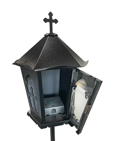 Felinar metalic pentru cimitir, GRS F3N, vopsit electrostatic negru, cu picior