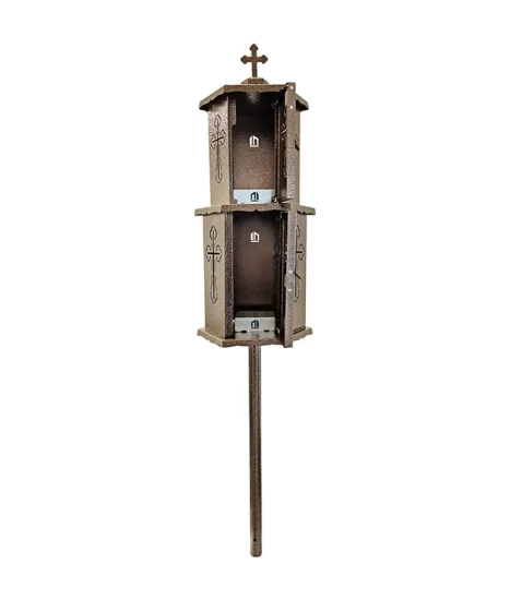 Felinar metalic pentru cimitir, GRS F10M, vopsit electrostatic maro, cu picior