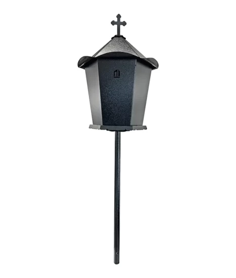 Felinar metalic pentru cimitir, GRS F3N, vopsit electrostatic negru, cu picior