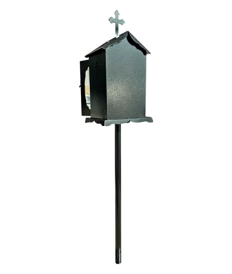 Felinar metalic pentru cimitir, GRS F4N, vopsit electrostatic negru, cu picior