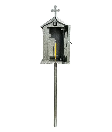 Felinar metalic pentru cimitir, GRS F4G, vopsit electrostatic gri, cu picior