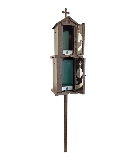 Felinar metalic pentru cimitir, GRS F7M, vopsit electrostatic maro, cu picior