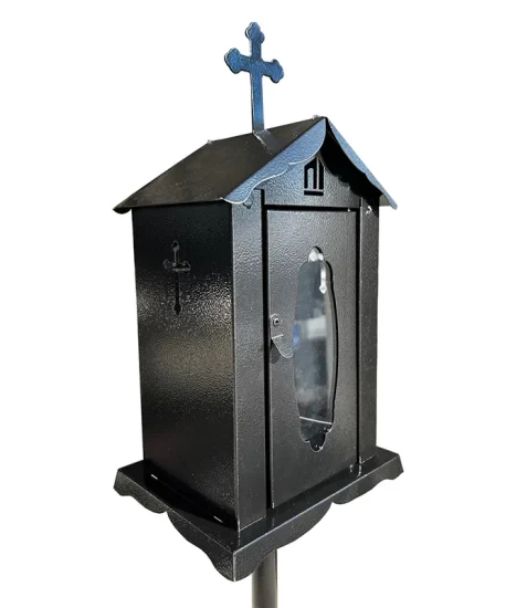 Felinar metalic pentru cimitir, GRS F4N, vopsit electrostatic negru, cu picior