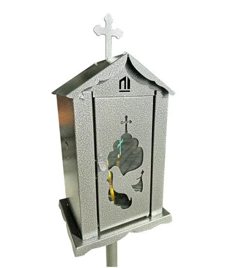 Felinar metalic pentru cimitir, GRS F6G, vopsit electrostatic gri, cu picior