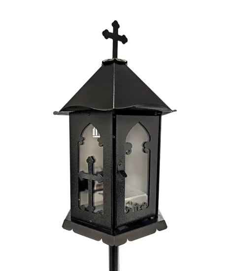 Felinar metalic pentru cimitir, GRS F2N, vopsit electrostatic negru, cu picior