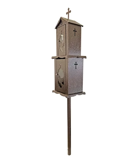 Felinar metalic pentru cimitir, GRS F7M, vopsit electrostatic maro, cu picior