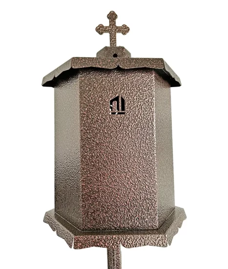 Felinar metalic pentru cimitir, GRS F8M, vopsit electrostatic maro, cu picior