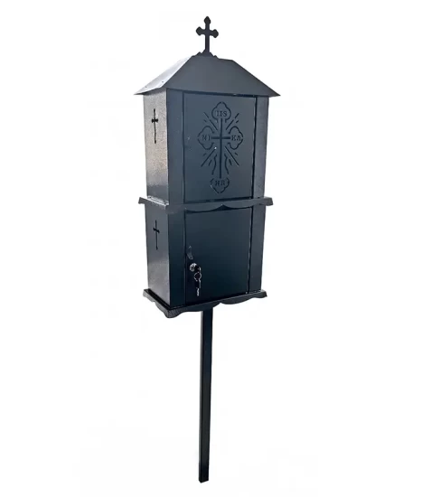 Felinar metalic pentru cimitir, GRS F1N, vopsit electrostatic negru, cu picior detasabil