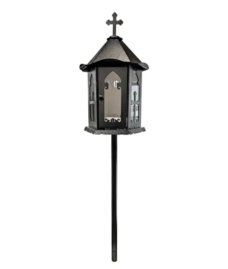 Felinar metalic pentru cimitir, GRS F2N, vopsit electrostatic negru, cu picior