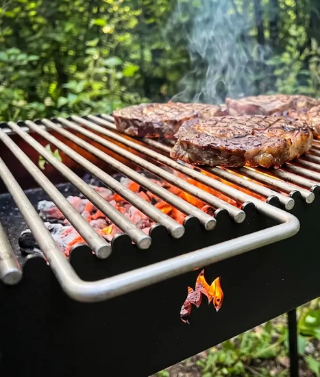 Grill pentru grătar cărbuni, inox 6 mm, 37 x 60 cm, cu mânere
