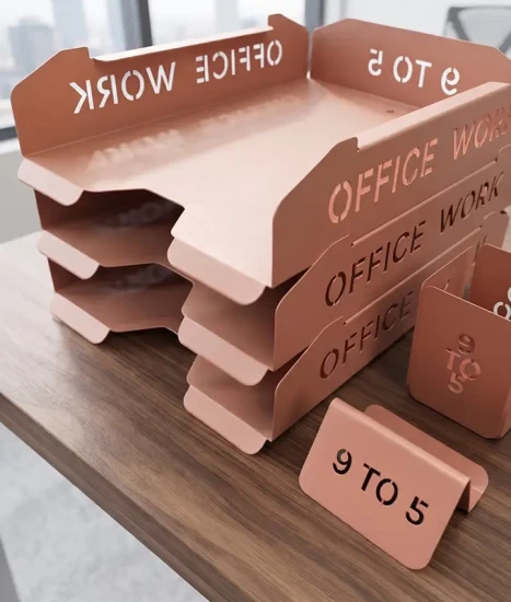 Set tăvițe metalice pentru birou OFFICE 3, OF5P-S3, model 5, pink