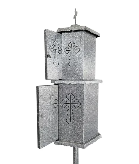 Felinar metalic pentru cimitir, GRS F10G, vopsit electrostatic gri-argintiu, cu picior