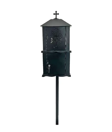 Felinar metalic pentru cimitir, GRS F1N, vopsit electrostatic negru, cu picior detasabil