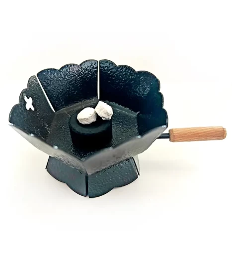 Cățuie din metal cu mâner din lemn pentru ars tămâie, GRS-K3N, negru, 80mm